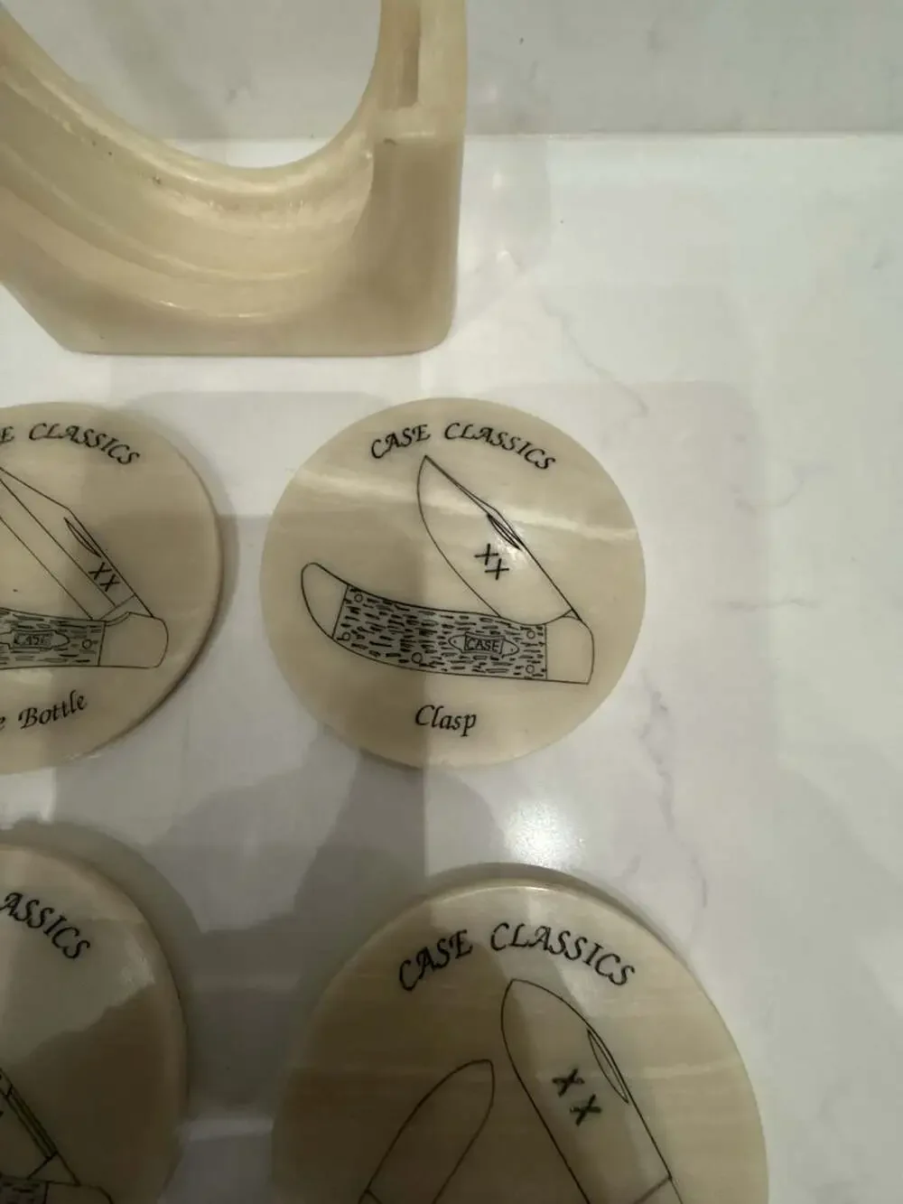 Case Classics Vintage Stone Coaster Set of 4 with Holder featuring Knife Models